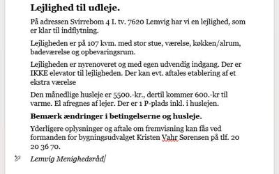 Lejlighed til udleje